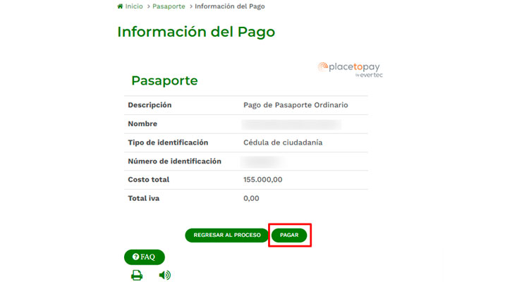 Informacion para el pago del Pasaporte