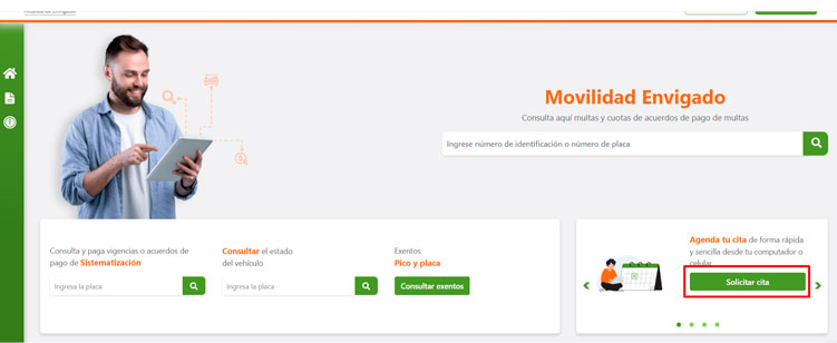 Boton solicitar cita en la web de movilidad transito envigado