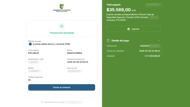 Finaliza la transaccion en Bancolombia