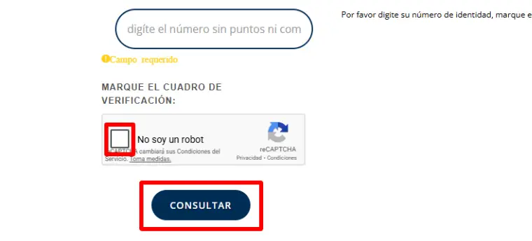 Cuadro de verificacion reCAPTCHA