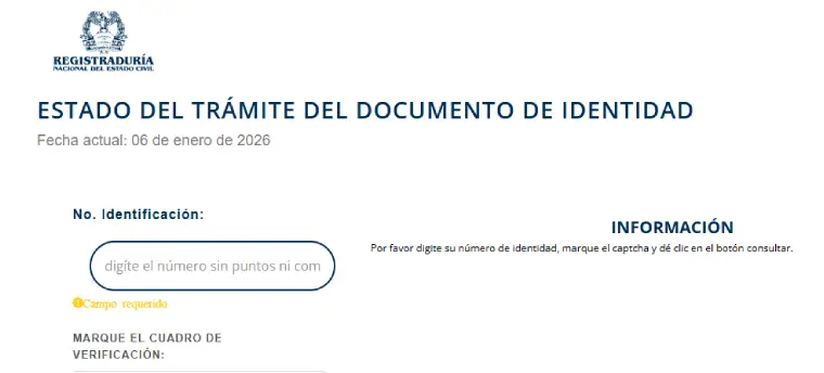 Formulario para revisar el estado de la cedula de ciudadania