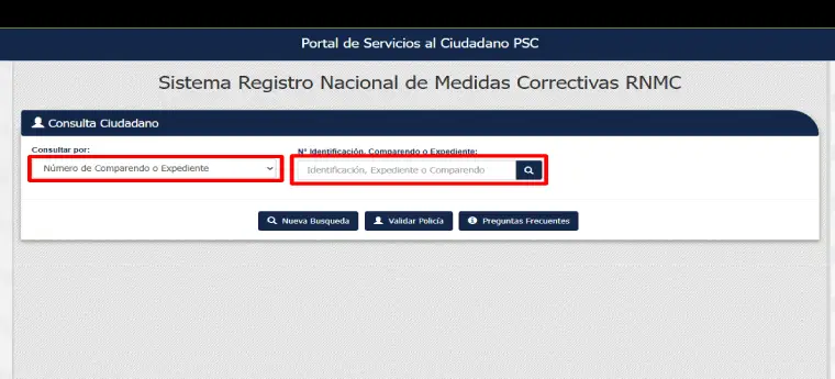 Consulta en el portal del servicio al ciudadano PSC
