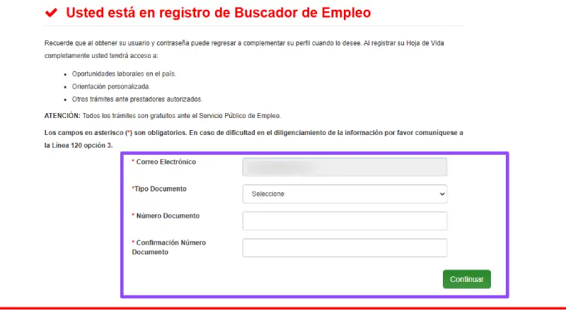 Campos de documentos de identidad en el servicio publico de empleo
