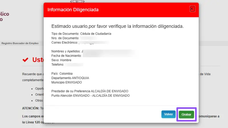 Comfirmar la informacion