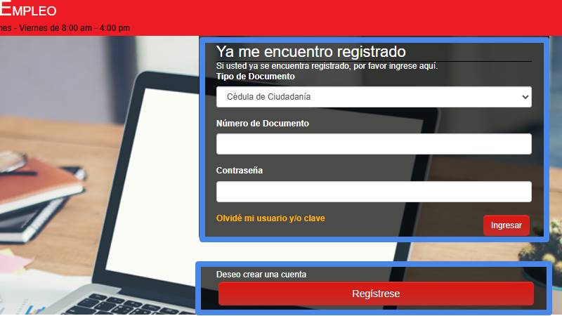 Formulario de registro servicio publico de empleo